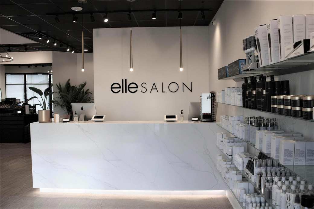 Elle Salon reception and retail merchandising environment completed by B&C